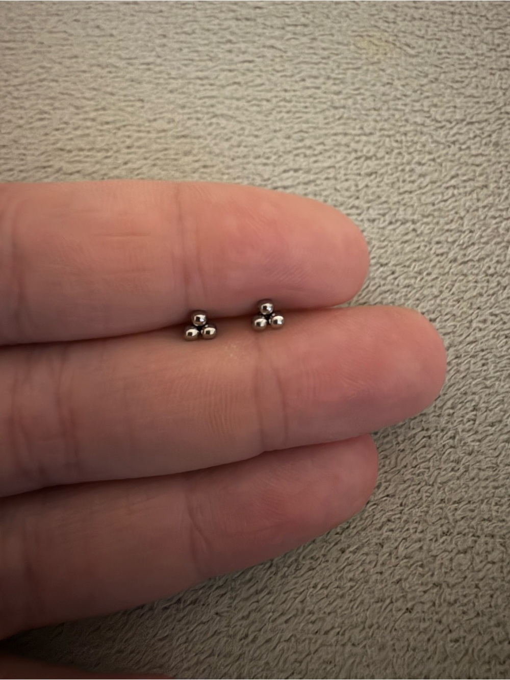 Silver Triple Bead Stud Earrings - Silver